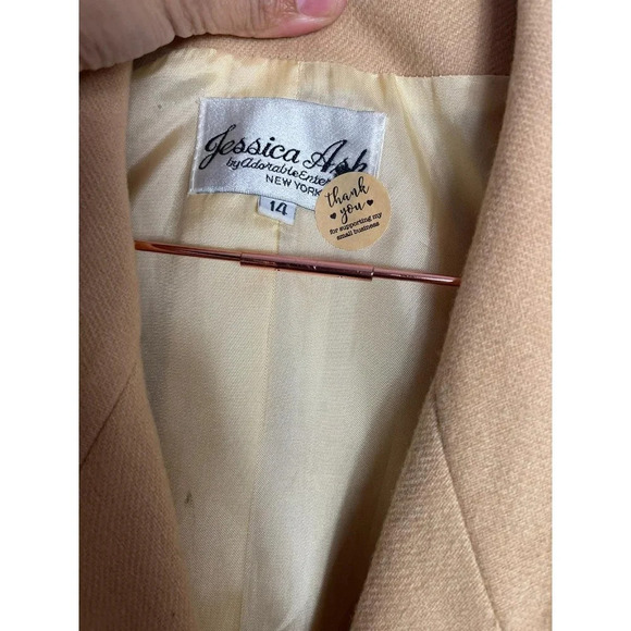 Jessica Ash Womens Double Breasted Long Sleeve Collar Blazer Coat Cream Tan 14 - Picture 5 of 8